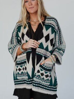 Three Bird Nest Keep it Up Oversized Fuzzy Aztec Boho Cardigan